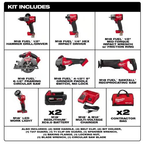 Milwaukee FUEL 18V Lithium-Ion 7-Tool Kit - Batteries and Charger Included - Primary Image