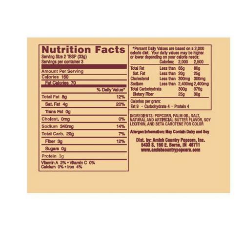 Amish Country Popcorn Ladyfinger Butter Microwave Pack Popcorn - Primary Image