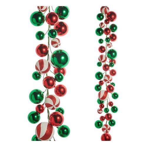 RAZ Imports 4ft Red/Green/Peppermint Ball Garland - Primary Image