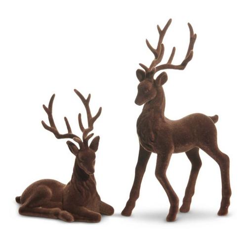 RAZ Imports 15in Brown Flocked Deer - Primary Image
