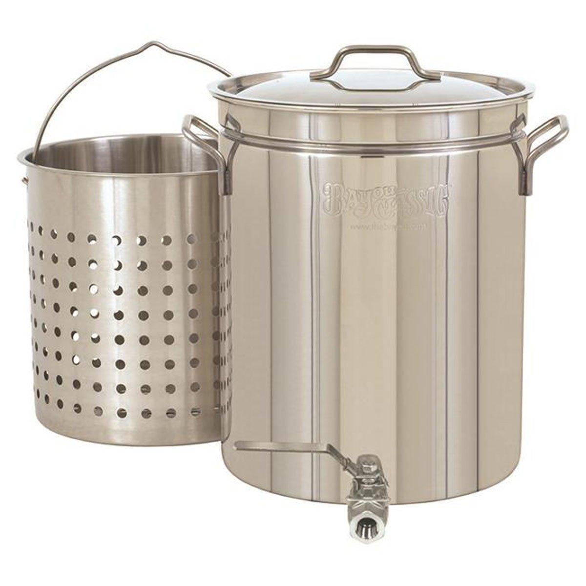 Bayou Classic Stainless Stockpot with Elevated Steam Basket & Spigot 40 qt - Bayou Classic