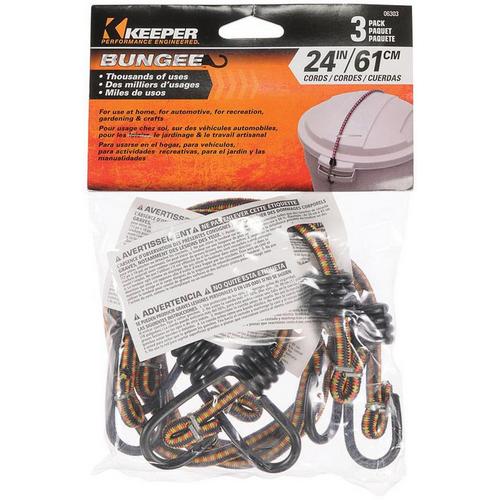Keeper 24 in Multi-Color Bungee Cord with Coated Hooks - 3 Pack - Primary Image