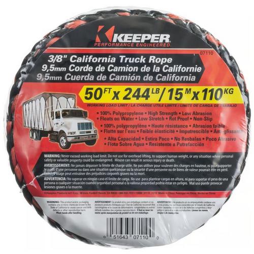 Keeper 3/8 in x 50 ft 244 lb Truck Rope - Primary Image