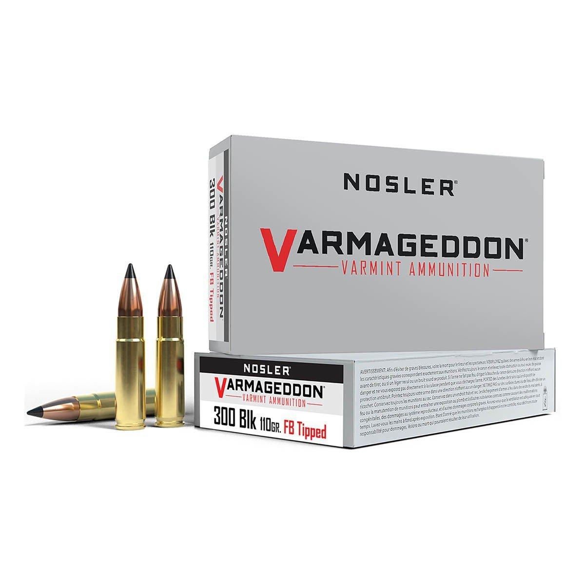 Nosler Varmageddon Flat Base Tipped 300 AAC Blackout Rifle Ammunition 20 Round Box