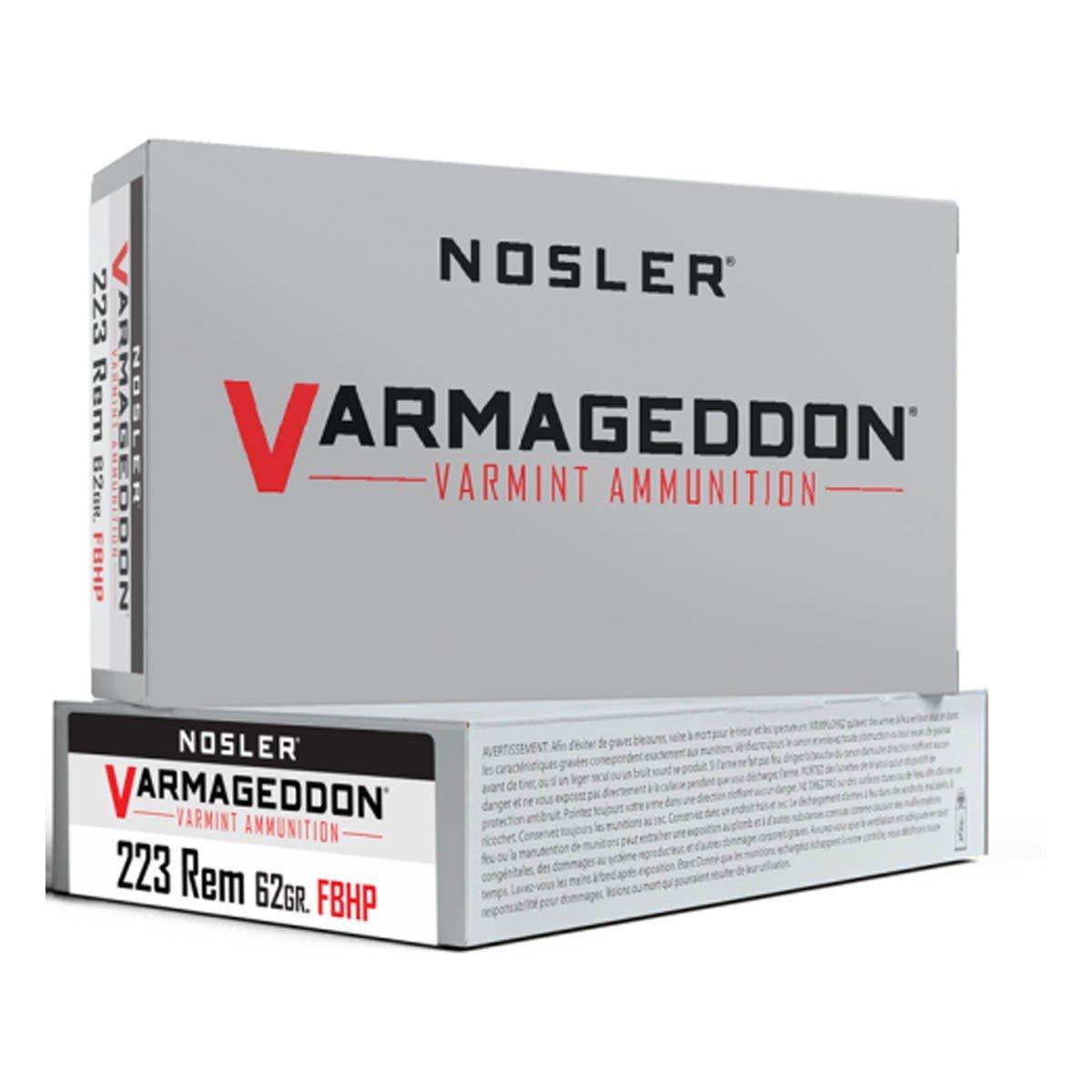 Nosler Varmageddon Flat Base Hollow Point 223 Remington Rifle Ammunition 20 Round Box