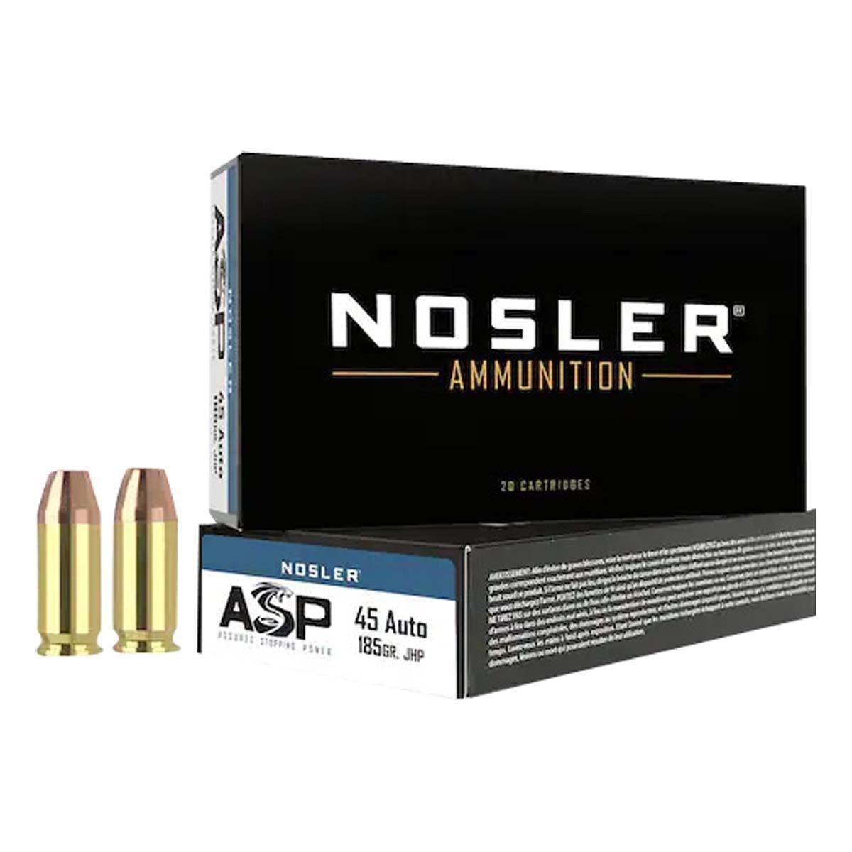 Nosler ASP Hollow Point 45 ACP Handgun Ammunition 50 Round Box