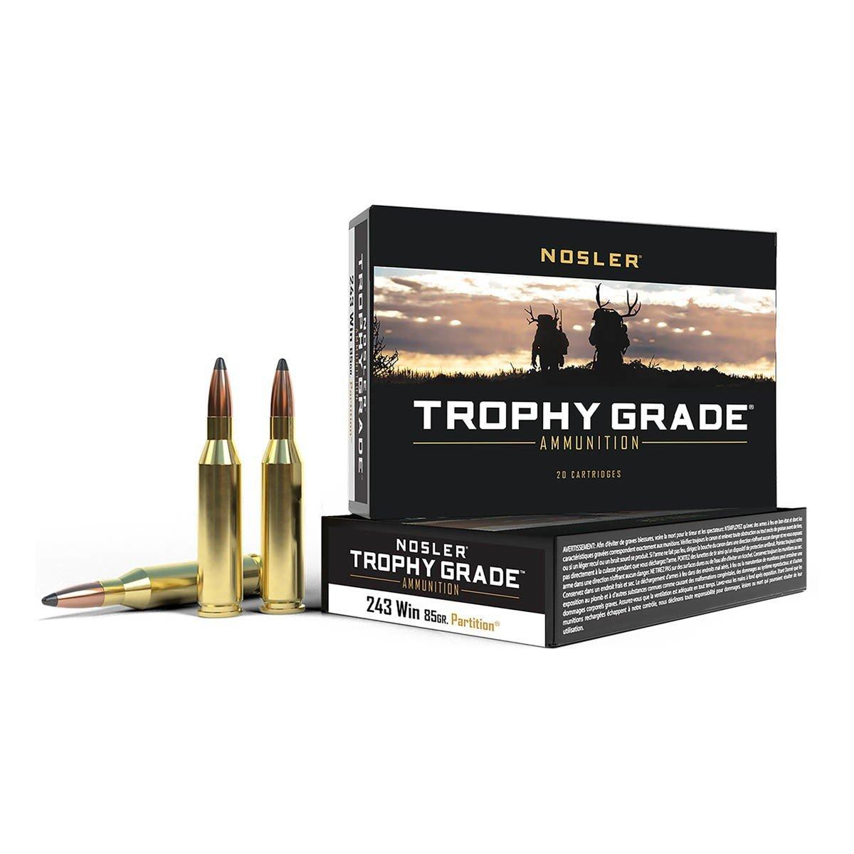 Nosler Partition Trophy Grade 243 Winchester Rifle Ammunition 20 Round Box