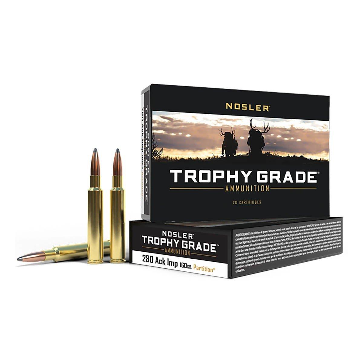 Nosler Partition Trophy Grade 280 Ackley Improved Rifle Ammunition 20 Round Box