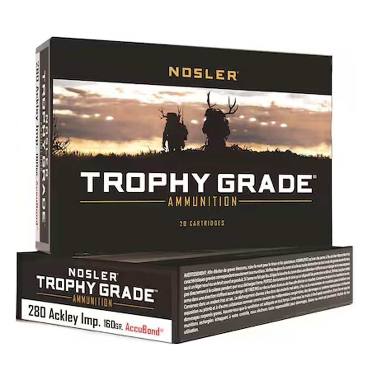 Nosler Accubond Trophy Grade 280 Ackley Improved Rifle Ammunition 20 Round Box