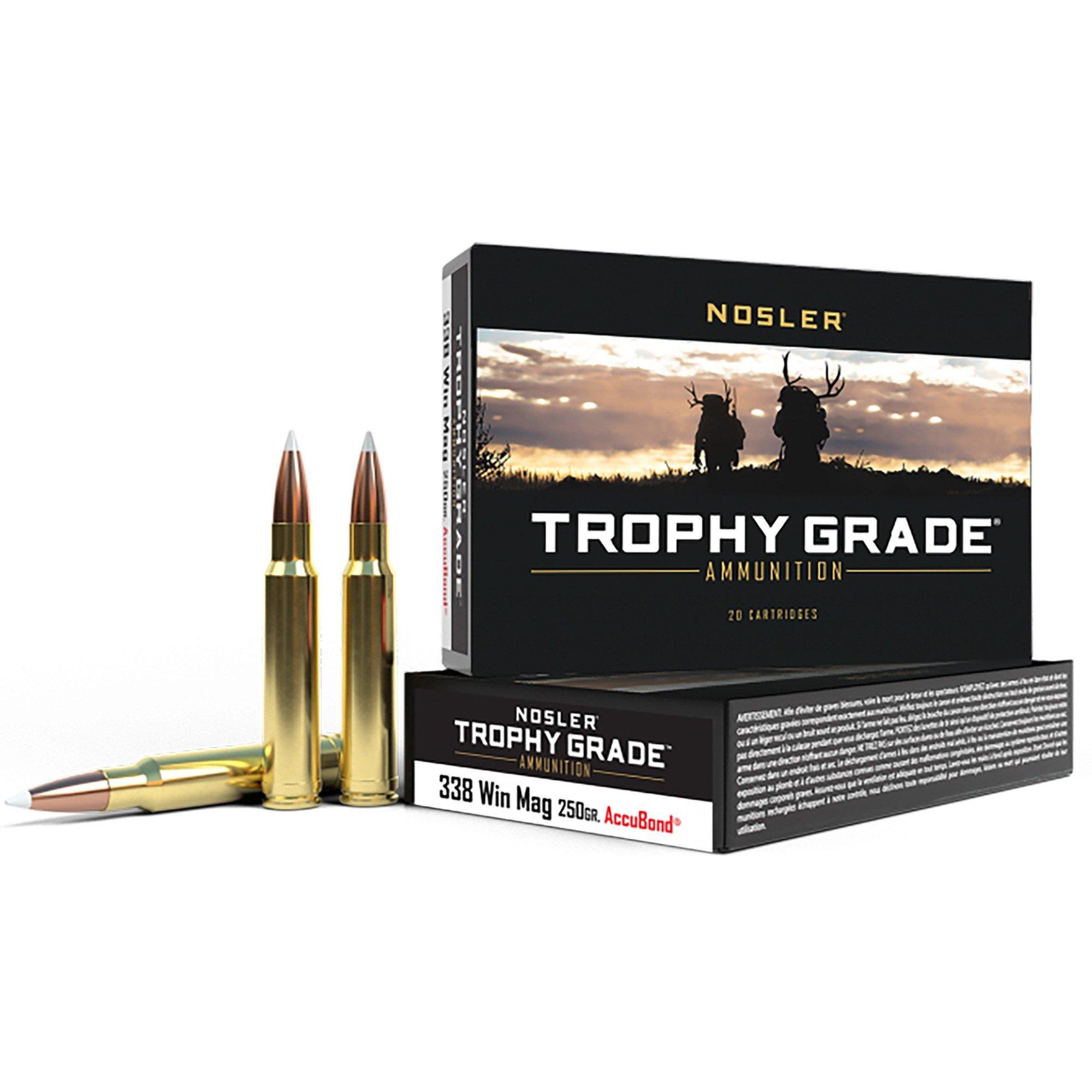 Nosler Accubond Trophy Grade 338 Winchester Magnum Rifle Ammunition 20 Round Box