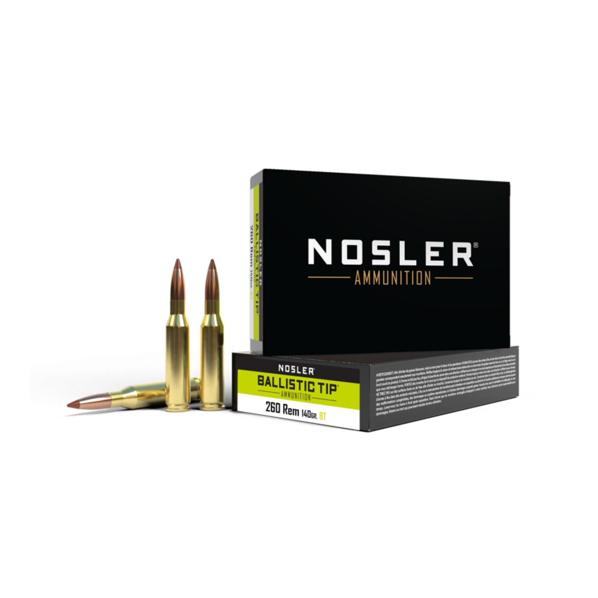 Nosler Ballistic Tip Hunting 260 Remington Rifle Ammunition 20 Round Box