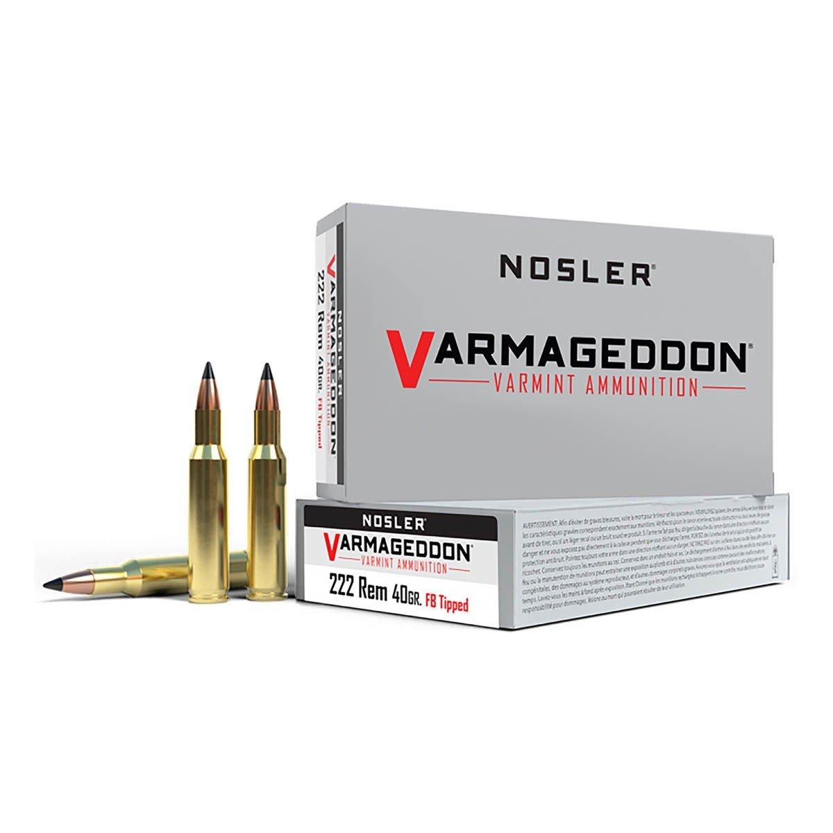 Nosler Varmageddon Flat Base Tipped 222 Remington Rifle Ammunition 20 Round Box