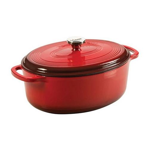 Lodge 7 Quart Oval Red Enamel Cast Iron Dutch Oven - Primary Image