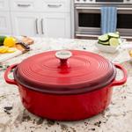 Lodge 7 Quart Oval Red Enamel Cast Iron Dutch Oven - Thumbnail 2 of 6