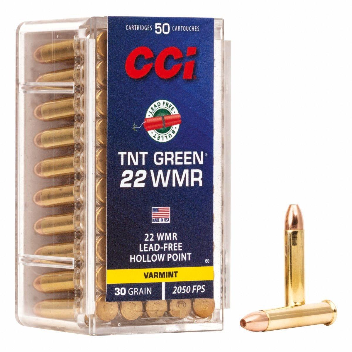 CCI TNT Green 22 Winchester Magnum Rimfire (WMR) Rimfire Ammunition 50 Round Box
