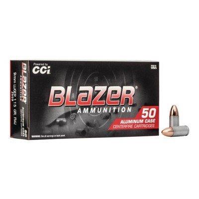 Blazer Ammunition Blazer FMJ Aluminum Case 9mm Handgun Ammunition 50 Round Box
