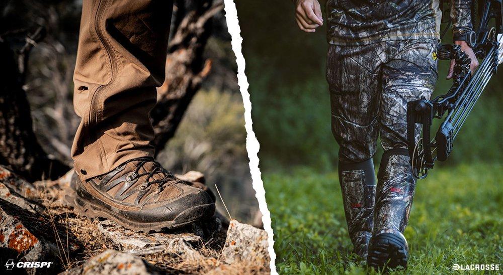 a collage of rubber and leather hunting boots