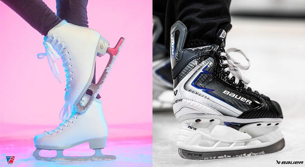 a collage of hockey skates and figure skates