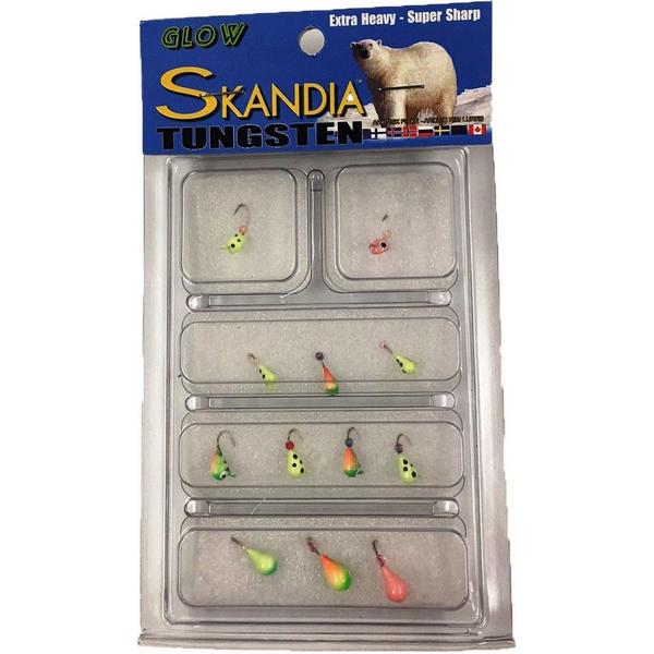 K & E TACKLE K&E Tackle Skandia Tungsten  Assorted 12 PC Glow Ice Jig Kit