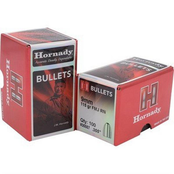 Hornady FMJ 9mm RN Pistol Bullets