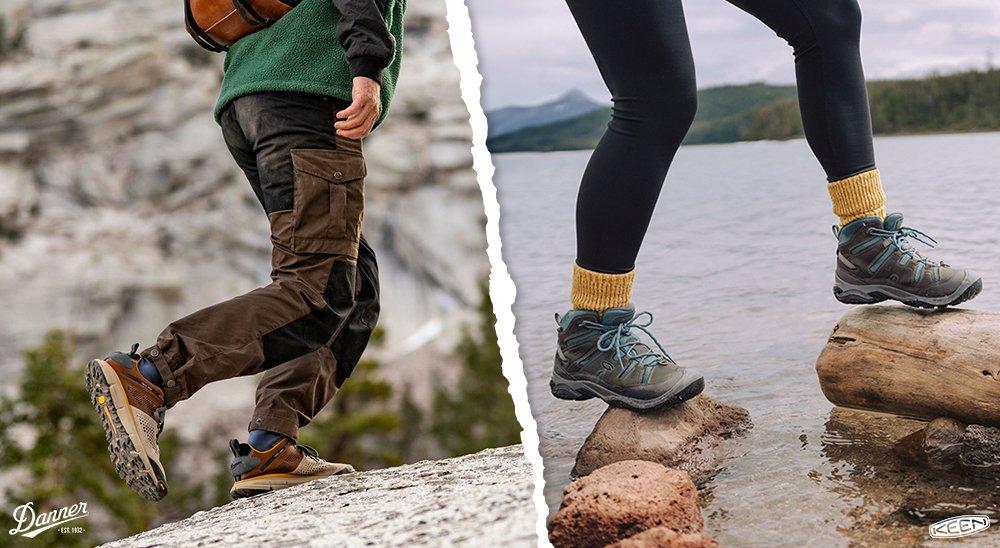 people hiking in danner hiking shoes and keen hiking boots