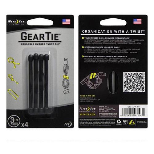 Nite Ize Gear Tie 3" Rubber Black 4-Pack - Primary Image