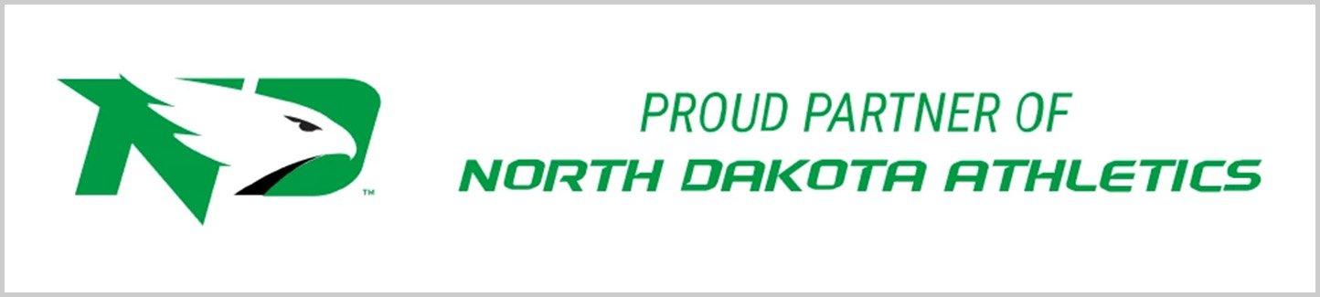 Text: SCHEELS is a Proud Partner of UND Athletics. UND logo and stadium.