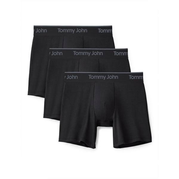 Men's Tommy John Second Skin Mid Length Boxer Briefs Underwear 3 Pack Medium Black