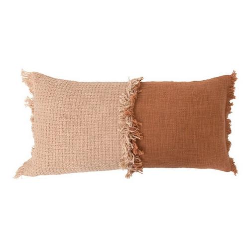 Creative Co-Op 28" x 14" Woven Cotton Lumbar Pillow with Fringe - Primary Image