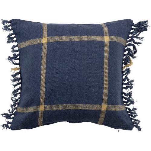 Creative Co-Op 18in Cotton Flannel Plaid Pillow with Fringe - Primary Image