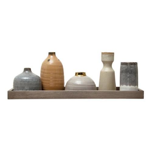 Creative Co-Op Mango Wood Tray w/ 1 Taper Holder & 4 Vases - Primary Image