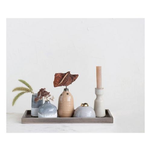 Creative Co-Op Mango Wood Tray w/ 1 Taper Holder & 4 Vases - Primary Image