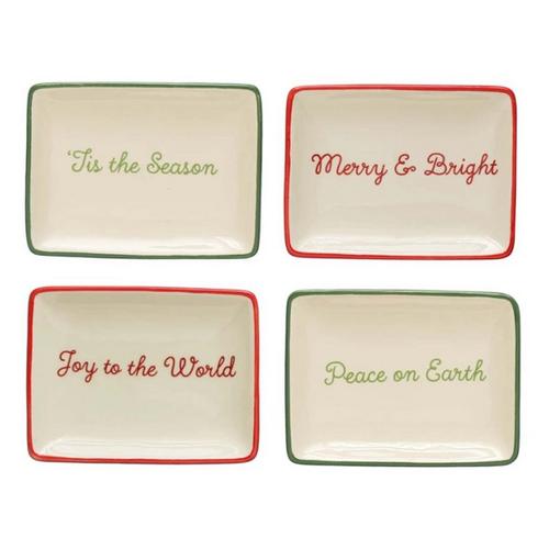Creative Co-Op 4"L x 3"W Stoneware Dish w/ Holiday Words (Styles May Vary) - Primary Image