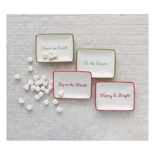 Creative Co-Op 4"L x 3"W Stoneware Dish w/ Holiday Words (Styles May Vary) - Primary Image
