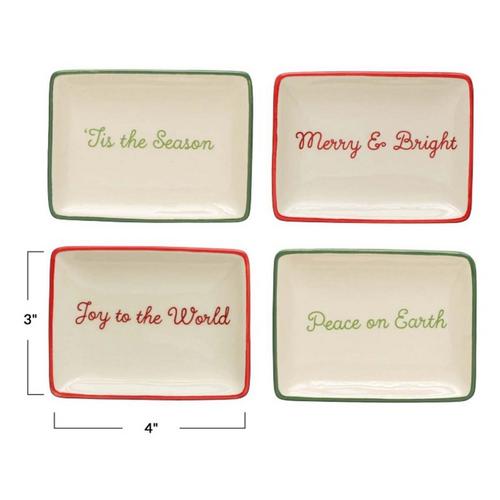 Creative Co-Op 4"L x 3"W Stoneware Dish w/ Holiday Words (Styles May Vary) - Primary Image