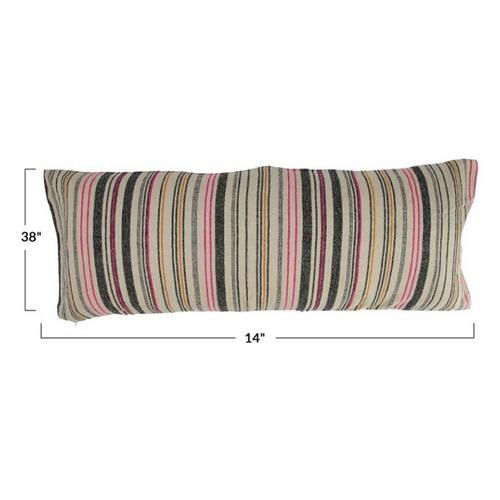 Creative Co-Op Woven Cotton Blend Lumbar Pillow w/ Stripes - Primary Image