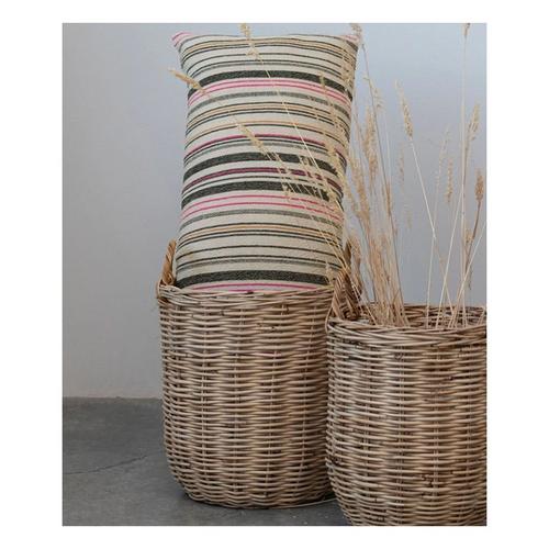 Creative Co-Op Woven Cotton Blend Lumbar Pillow w/ Stripes - Primary Image