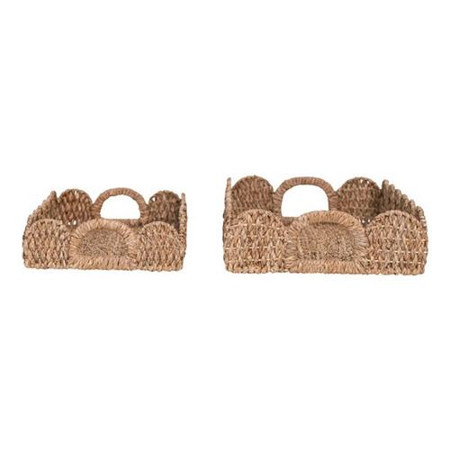 Creative Co-Op Decorative Braided Bankuan Trays w/ Handles (Set of 2) - Primary Image
