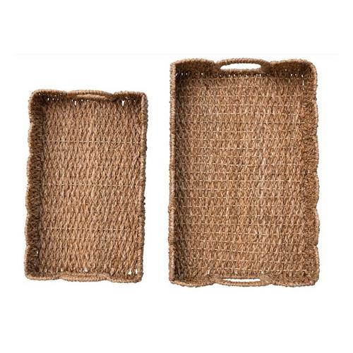 Creative Co-Op Decorative Braided Bankuan Trays w/ Handles (Set of 2) - Primary Image