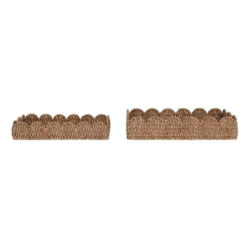 Creative Co-Op Decorative Braided Bankuan Trays w/ Handles (Set of 2) - Primary Image