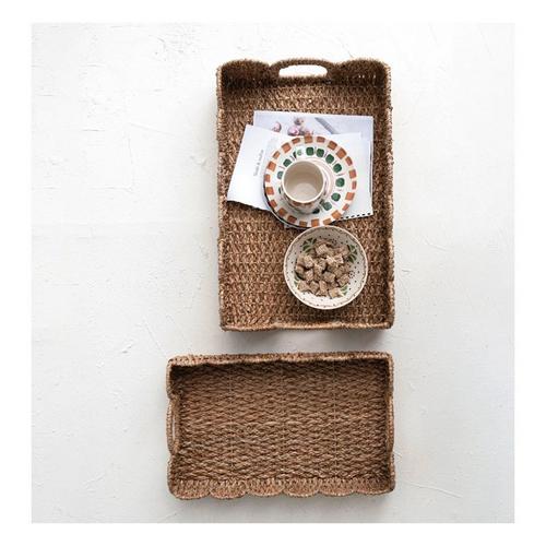 Creative Co-Op Decorative Braided Bankuan Trays w/ Handles (Set of 2) - Primary Image