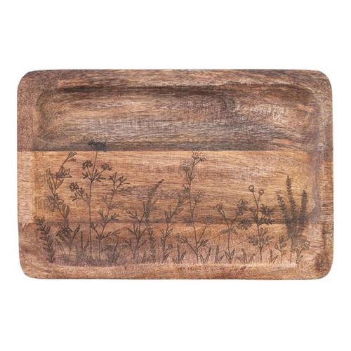 Creative Co-Op Mango Wood Tray w/ Laser Etched Botanicals - Primary Image