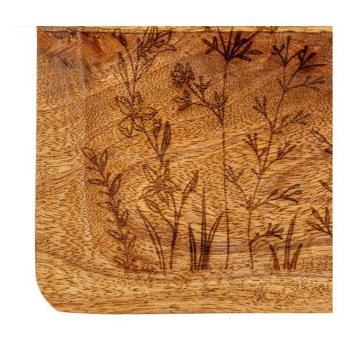 Creative Co-Op Mango Wood Tray w/ Laser Etched Botanicals - Primary Image