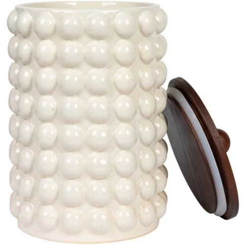 Creative Co-Op Stoneware Canister w/ Raised Dots & Acacia Wood Lid - Primary Image