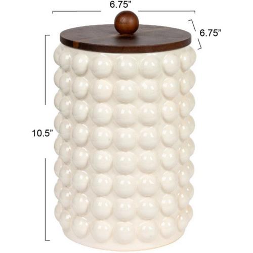 Creative Co-Op Stoneware Canister w/ Raised Dots & Acacia Wood Lid - Primary Image
