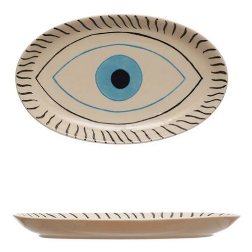 Creative Co-Op Hand-Painted Stoneware Platter w/ Evil Eye - Primary Image