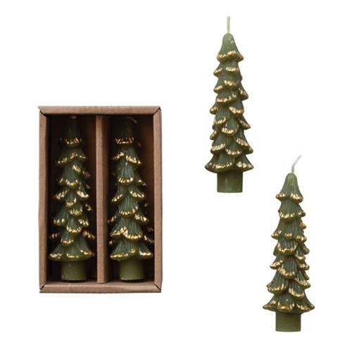 Creative Co-Op Short Unscented Tree Shaped Taper w/ Gold Tips (Set of 2) Taper Candle - Primary Image