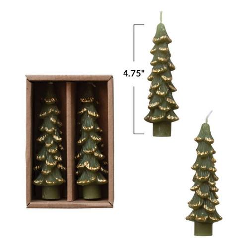 Creative Co-Op Short Unscented Tree Shaped Taper w/ Gold Tips (Set of 2) Taper Candle - Primary Image