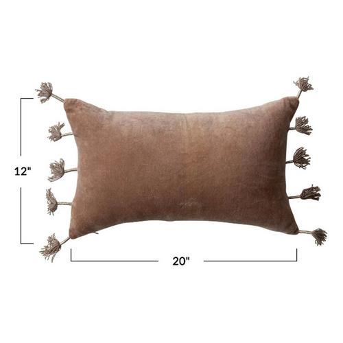 Creative Co-Op 20"L x 12"H Cotton Velvet Lumbar Pillow w/ Metallic Thread Wrapped Tassels - Primary Image