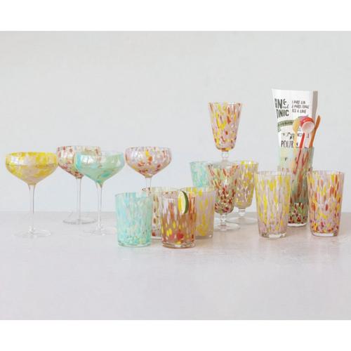 Creative Co-Op 10oz Blown Stemmed Confetti Champagne (Colors May Vary) - Primary Image